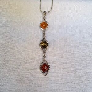 Sterling Silver Pendant Necklace with Amber Accents